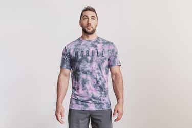 Nobull Tie-Dye Men's T Shirts Pink | Australia (RH0742)